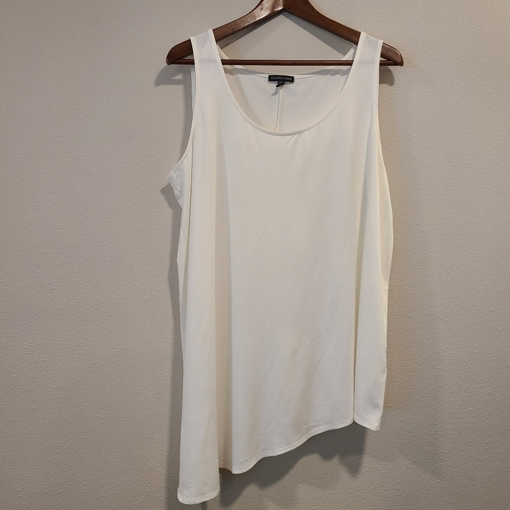 Eileen Fisher Asymmetrical White Jersey Tank Top